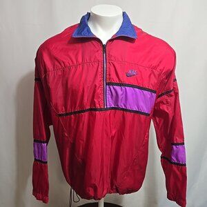 Vintage 90s Nike Windbreaker Jacket Mens Size Large Red Swoosh Logo Gray Tag